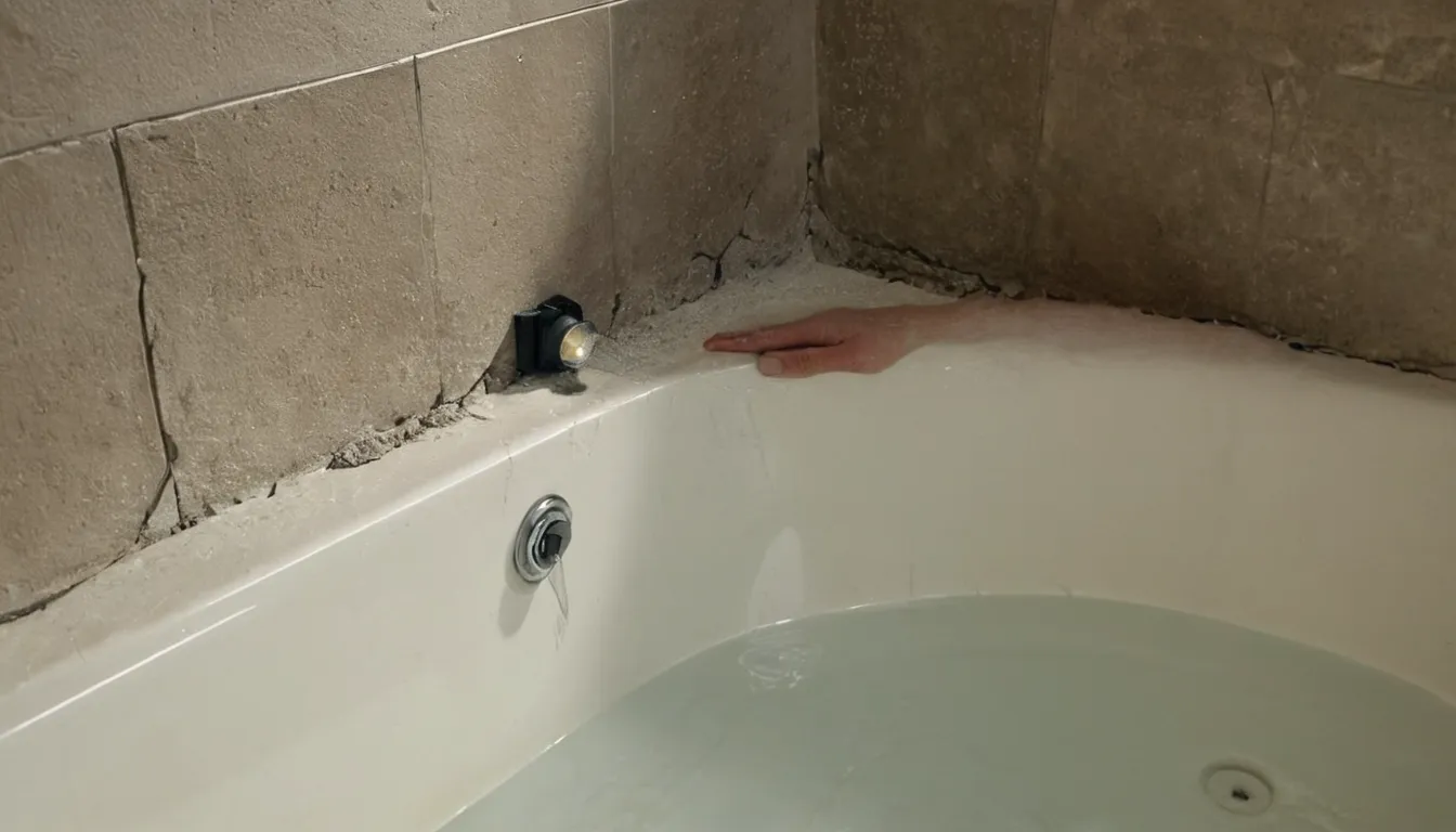 Homeowner checking grout and tile for early signs of water trouble